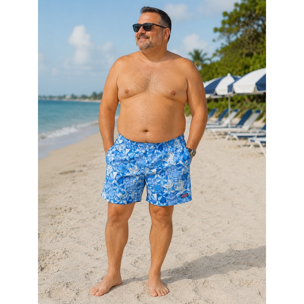 Vineyard Vines Mens Blue Beach Umbrella Print Swim Trunks Shorts 6 Inch Inseam